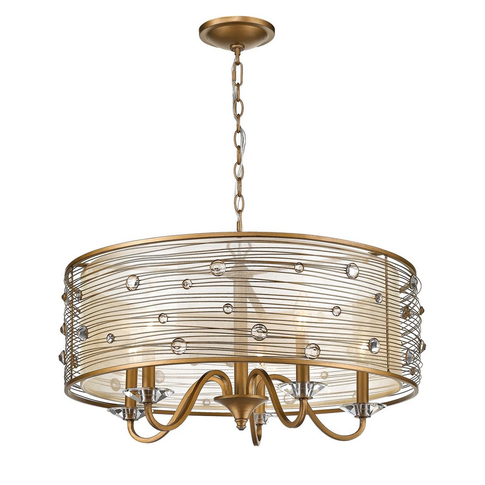 Golden Lighting-1993-5 PG-Joia - Chandelier 5 Light Steel Cloth in Contemporary style - 15.25 Inches high by 26 Inches wide   Peruvian Gold Finish with Sheer Filigree Mist Shade